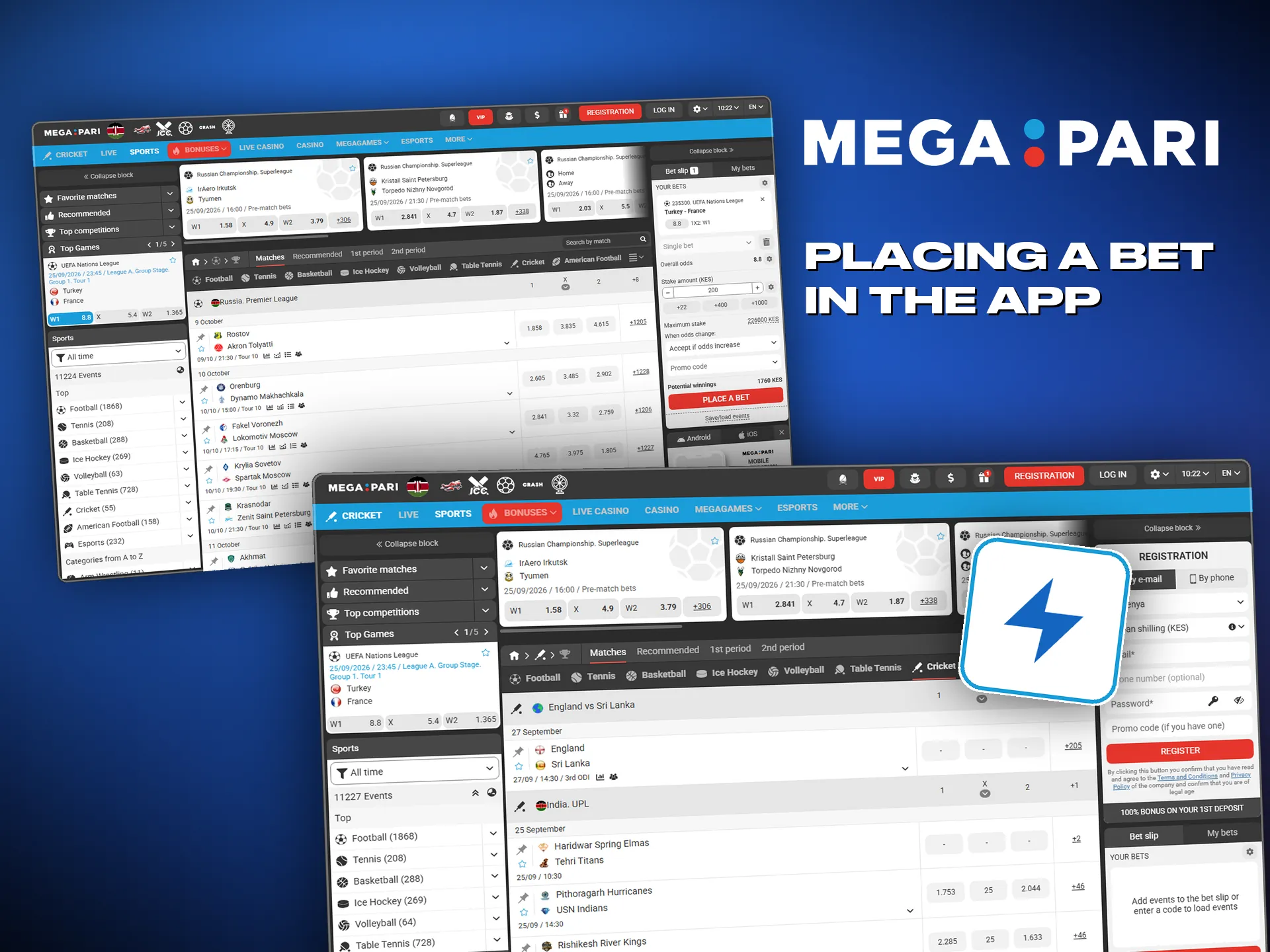 Betting at Megapari, from picking the match to setting the stake