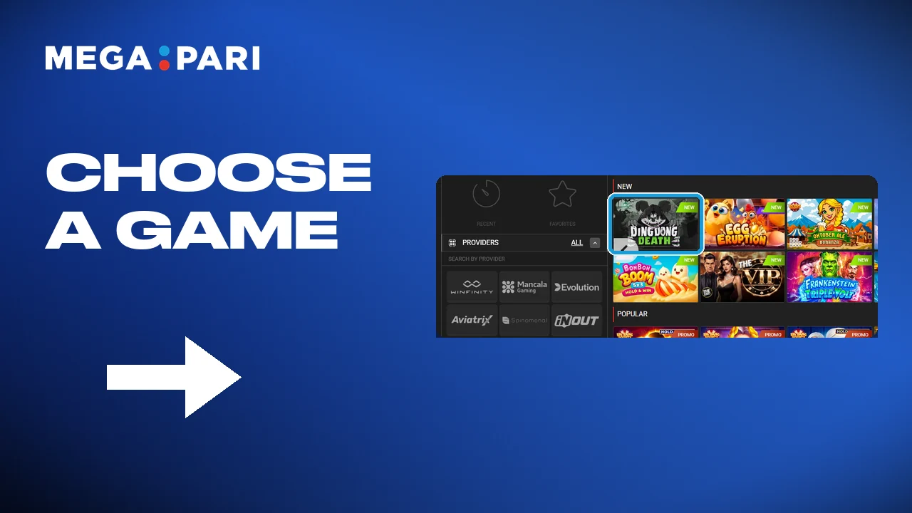 Starting a casino game at Megapari