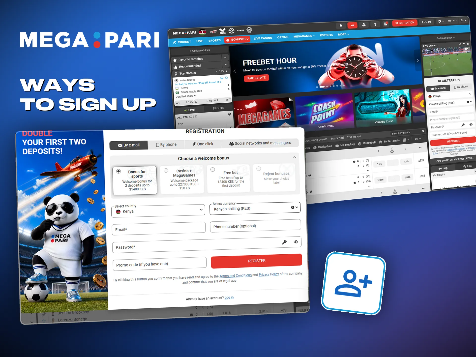 Registration at Megapari by phone, email, an account or in one step